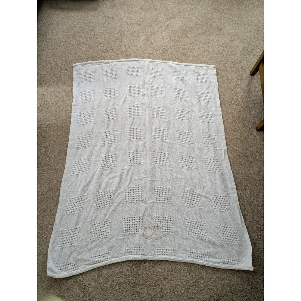 Baby Blanket White Cotton Thermal Open Waffle Weave Cloud‎